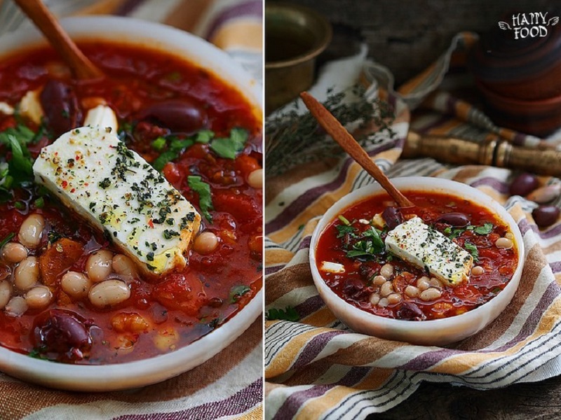 Фасолево-томатный суп с фетой в средиземноморском стиле