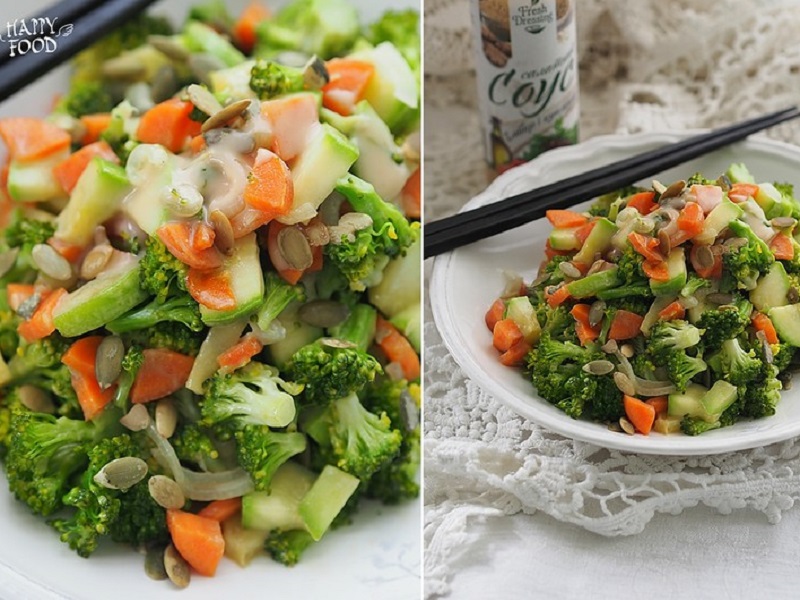 Салат из овощей-вок с имбирно-кунжутной заправкой
