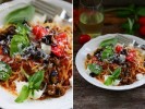 Паста с томатным соусом, баклажанами и фетой
