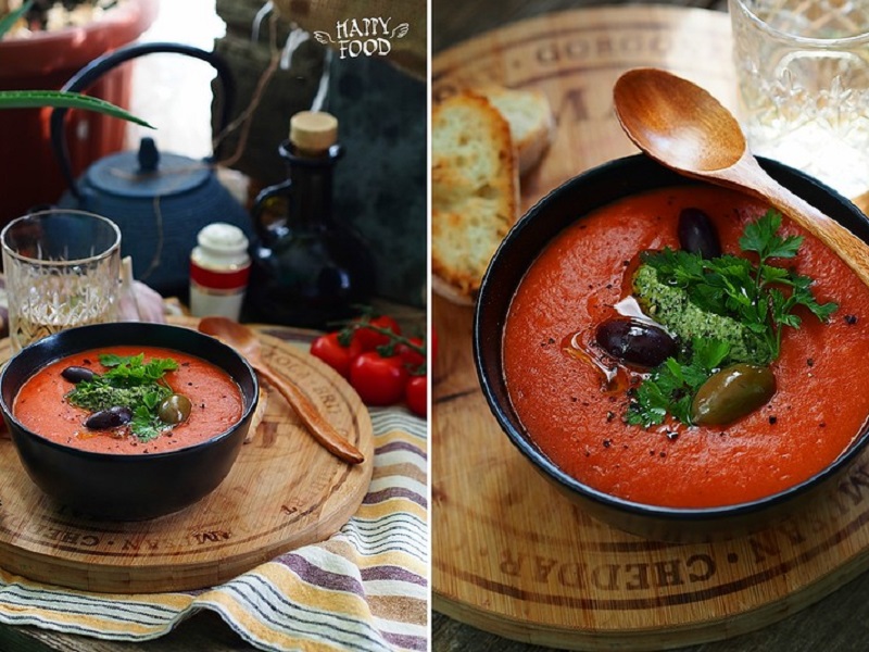 Суп-пюре томатный со шпинатом